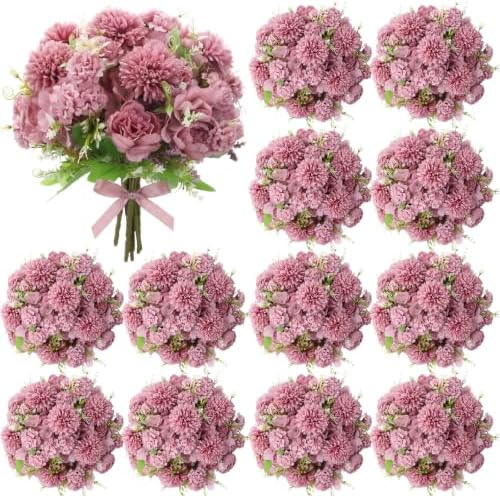 Tigeen 12 Bundles Artificial Flowers Bouquet Silk Peonies, Dusty Purple by Tigeen