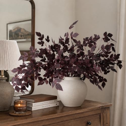 HyeFlora Artificial Cimicifuga Plant Leaf Spray Stems 4PCS Fake Greenery Branches 28.7 in Faux Leaves Real Touch Silk Plants DIY Stem for Vase Festival Home Kitchen Garden Farmhouse Decor (Burgundy) - Image 5