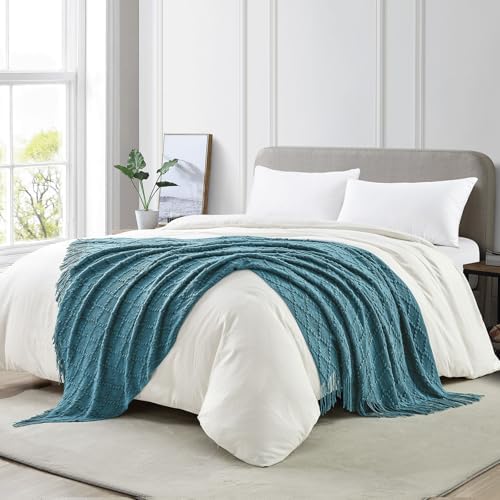 BOURINA Teal Throw Blanket 50 x70 Inch Jacquard Throw Knitted Blanket - Image 3