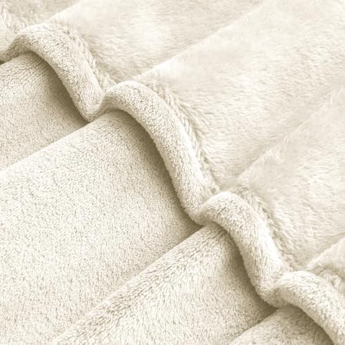 BEDELITE Fleece Blanket Soft Plush Oversized Bed Blanket Cream 120"x120" - Image 4
