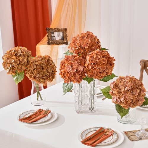 3Pcs 21in Latex Real Touch Hydrangea Artificial Flowers (Fall Orange) - Image 6