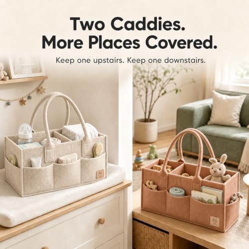HIPHOP PANDA 2-Pack Diaper Caddy Organizer - Nursery Storage Bin & Car Organizer for Diapers, Wipes, and Baby Essentials - Dual-Color Solid Set (Caramel/Oatmeal), Regular Size - Image 5