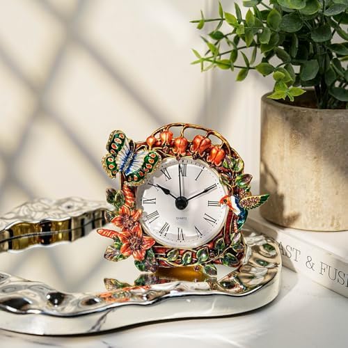 Vintage Small Tabletop Clock, Battery Operated Metal Clock with Rhinestone for Bedside, Table, Living Room, Home & Office, Quartz Analog Movement - Image 5