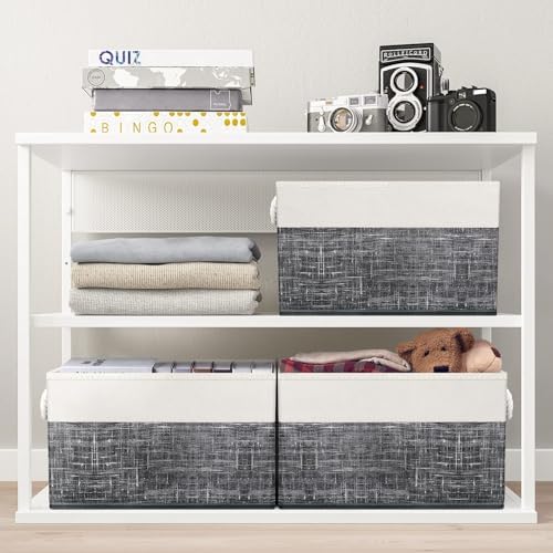 Fab totes Storage Bins 3-Pack, Foldable Storage Baskets for Organizing Toys, Books, Shelves, Closet, Large Storage Box with Rope Handles, Sturdy Organizer Bins, White & Black - Image 6