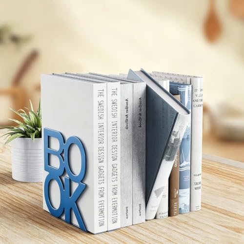 Book Ends Blue 2 Pair Metal BookEnds for Bookrack Desk,Books - Image 5