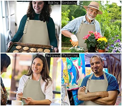 Hongsome Adjustable Button Apron for Women Men Artist Painting Pottery Garden Cooking Kitchen Chef 3 Pockets Waterproof M-XXL - Image 6