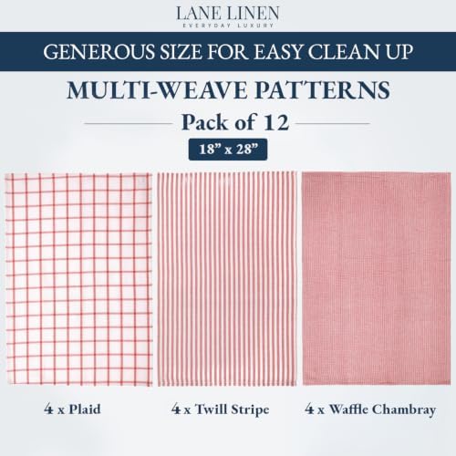 LANE LINEN Dish Towels for Kitchen 100% Cotton Durable 12 Pack - Red - Image 3