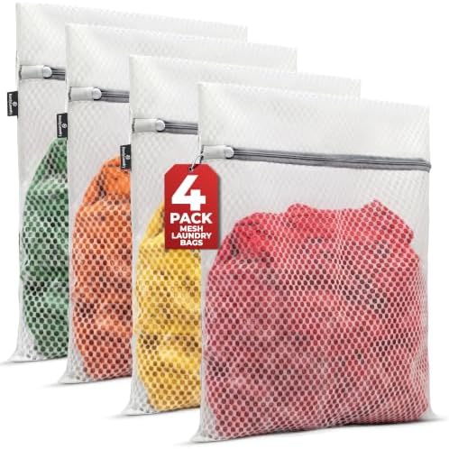 Handy Laundry Zippered Mesh Bags 4-Pack 12"x16", Honeycomb for Delicates by Handy+Laundry