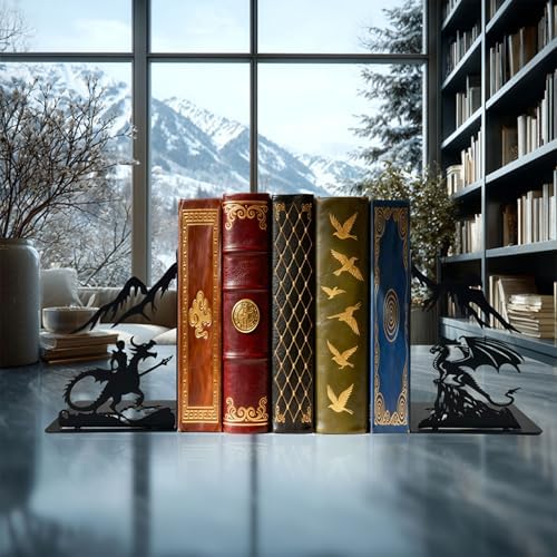 Dragon Bookends – Metal Book Ends Decorative for Shelves, Unique Fantasy Book Ends Holder, Cute Novelty Vintage Bookends, Bookshelf Decor Heavy Duty Stopper for Kids and Adults - Image 3