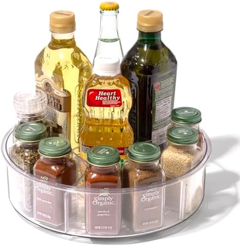 BINO Plastic Round Turntable Organizer with 6 Compartments - Clear | Spinning Divided Turntable Container | Rotating Organizer Storage for Bottle Condiments Fridge Kitchen Counter Pantry Bathroom - Image 7