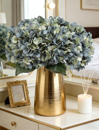 Kimura's Cabin 6pcs Silk Hydrangeas Artificial Flowers,Deep Lake Blue - Image 5