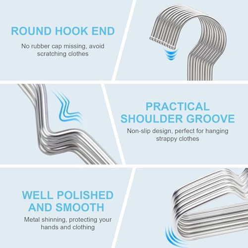 Seropy Clothes Hangers Coat 50 Pack 17.7 Inch Large Bulk Wire Hanger Non-Slip Heavy Duty Clothing Hangers Metal Space Saving Thin Stainless Steel Hanger for Clothes - Image 2