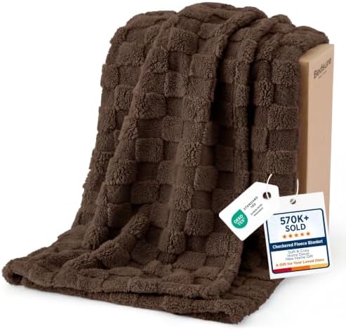 Bedsure Checkered Soft Cozy Fall Throw Blanket for Couch, Brown,50"×60" by BEDSURE