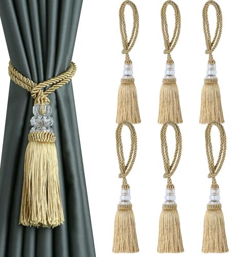 6 Pack Curtain Tiebacks with Tassel, Gold by HedongHexi