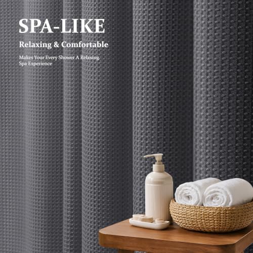 Dynamene Extra Wide Waffle Shower Curtain 256GSM Fabric 84x72 Charcoal Grey - Image 3