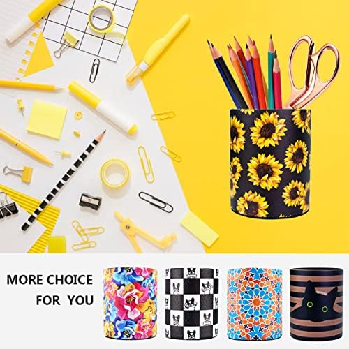 Sunflower Pen Holder, Pencil Holder Desk Organizer for Women Girls, Floral Makeup Brush Holder, Ideal Gift for Office, Classroom, Home(blackSunflower) - Image 6
