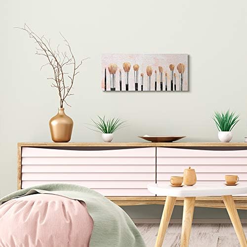 Pink Makeup Brush Glam Still Life, 10 x 24 Inch Canvas Wall Art - Image 2