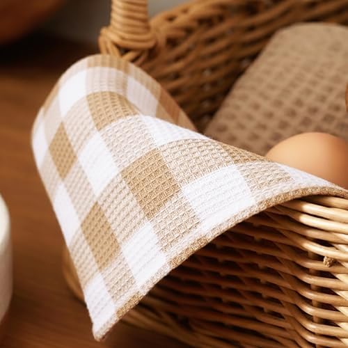 Waffle Weave Plaid Dish Cloth, Dish Cloth 12x12"Set of 8 - Beige & White - Image 5