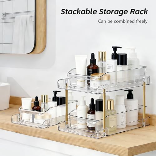 LAREKUN2pack 2-Tier Organizer & Storage Unit Stackable Bathroom Cabinet Organizer Pull-Out Kitchen Pantry Organizer & Storage System Suitable for Countertops, Pantries, Kitchens, Bathrooms - Image 4