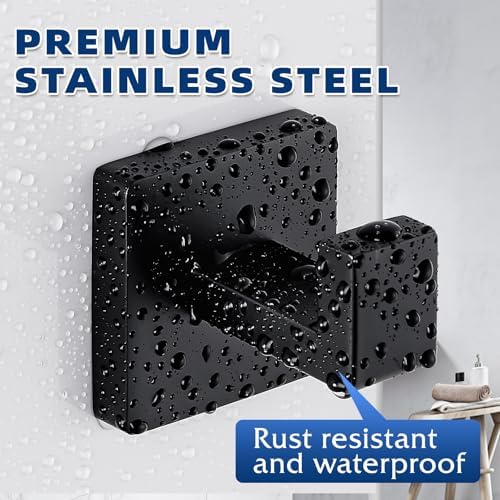 Towel Hooks for Bathrooms, Heavy Duty Wall Mounted Stainless Steel Modern Hook, 2 Pack – Ideal for Hanging Towels, Robes, Coats, in Kitchen, Bedroom, Bathroom, or Hotel (2, Matte Black) - Image 2