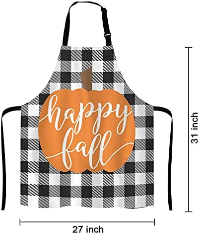 Happy Fall Pumpkin Thanksgiving Pillow case Buffalo Plaid Adjustable Bib Apron Kitchen Cooking Baking Gardening Apron for Women Men - Image 2