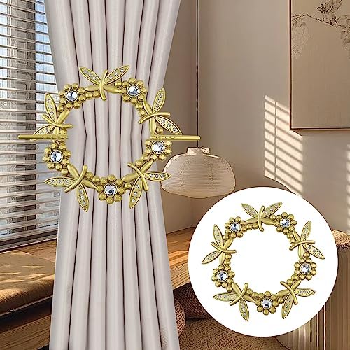 2 Pack Gold Dragonfly Curtain Tiebacks Round Gold Drapery Holdbacks - Image 5