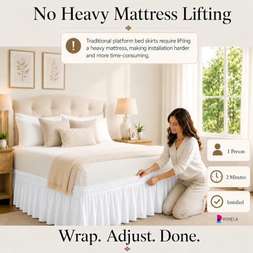 White Bed Skirt King Size 16 Inch Drop, Elastic Wrap Around Bedskirt - Image 3