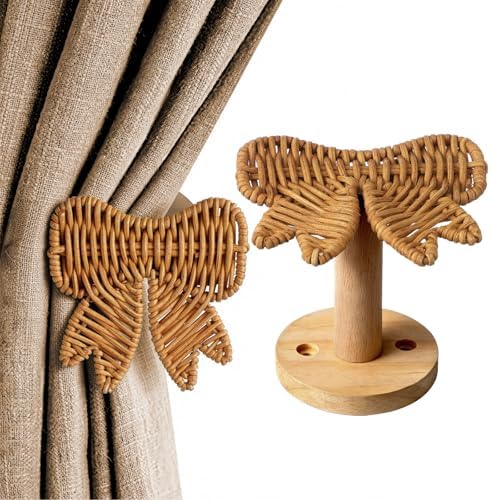 Leinuosen 2 Pack Boho Curtain Holdbacks Rattan Tiebacks, Bow by Leinuosen