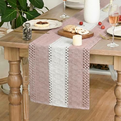 Artoid Mode Pink Farmhouse Woven Table Runner 12x120 Inch - Image 3