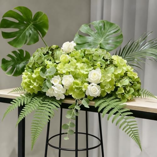 Hydrangea Artificial Flowers, 40 Pcs Green Hydrangea Artificial Flowers Bulk, Faux Hydrangea Flowers for Outdoor, Fake Silk Ivory Hydrangea Flowers with Stems for Wedding Decoration Decor - Image 4