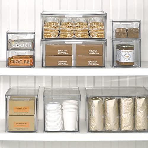 mDesign Stackable Storage Containers Box with 2 Pull-Out Drawers - Stacking Plastic Drawer Bins for Kitchen Pantry and Cupboard, Cabinet, Counter, Island and Tables - Lumiere Collection - Clear - Image 2