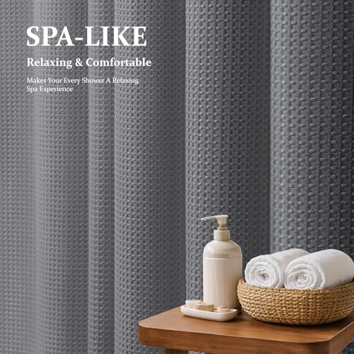 Dynamene Long Waffle Shower Curtain 256 GSM Heavy Fabric 72x78 Grey/Gray - Image 3