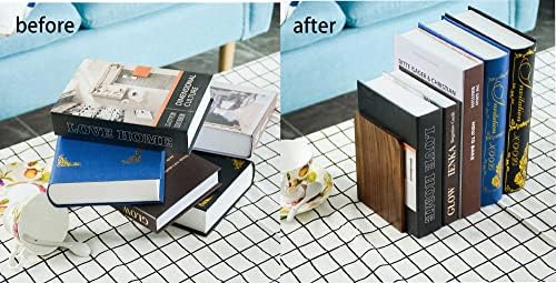 Large Bookend Hold Heavy Books-7x4x5in 2 Pack Non-Skid Wood Bookends Walnut - Image 6