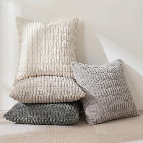 Fancy Homi 4 Packs Decorative Throw Pillow Covers for Living Room Couch Bed, Modern Farmhouse Boho Home Décor Accent Cushion Case, 16" x 16", Grey Series - Image 3
