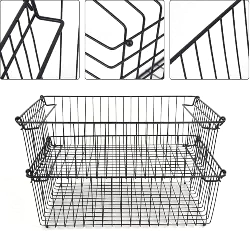 Set of 2 Stackable XXL Wire Baskets For Pantry Storage and Organization -16x12in Large Metal Food Baskets -Vegetable,Fruit,Potato,Onio, Pantry Storage Bins With Handles (White, XXL) - Image 4
