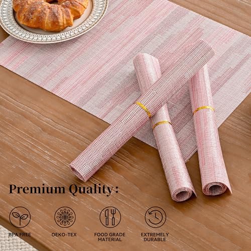 Leetaltree Misty Rose Placemats Set of 8 - Heat Resistant Non-Slip Place mats for Dining Table, Washable Durable PVC Vinyl Woven Table Mats（Misty Rose, 8） - Image 2