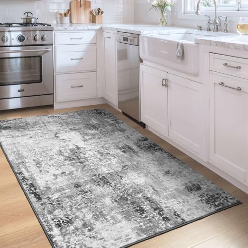 Entryway Rug 3x5 Grey Bedroom Area Rug Washable Non Slip Abstract Boho Rugs for Indoor Entry, Kitchen, Classroom, Bathroom, Kids Girls Room, Office, College Dorm Small Carpet - Image 5
