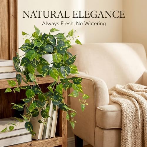 Fake Plants, Artificial Plants Indoor, 34" Fake Hanging Pothos Vines, 2PCS - Image 2