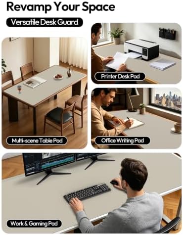 YSAGi Leather Desk Pad Protector, Office Desk Mat, Large Mouse Pad, Non-Slip PU Leather Desk Blotter, Laptop Desk Pad, Waterproof Desk Writing Pad for Office and Home (Olive Beige, 47.2" x 23.21") - Image 2