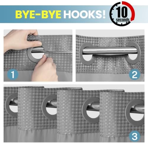 SORTTO Ringless Waffle Shower Curtain with Snap in Liner Set, 71x80, Grey - Image 4