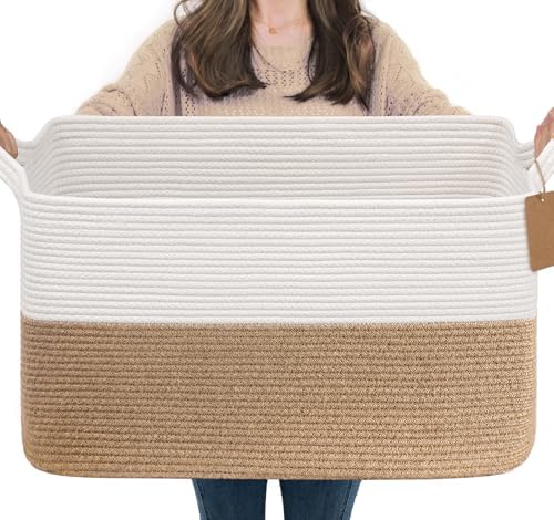 Goodpick 75L Extra Large Woven Rope Blanket Basket, Rectangle, Jute by Goodpick
