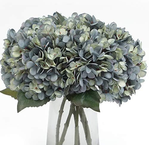 Kimura's Cabin 6pcs Silk Hydrangeas Artificial Flowers,Deep Lake Blue by WeddingPartyArrangementBouquetsDecorationArtificialFlowers