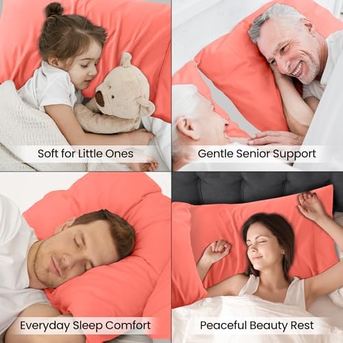 Pillow Covers King Size Set of 4, Soft and Comfy Pillow Cases, Coral - Image 6