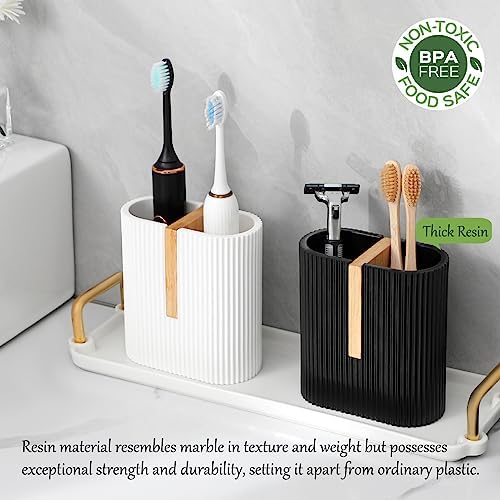 Toothbrush Holders for Bathroom, Bamboo Electric Toothbrush Stand, White - Image 2