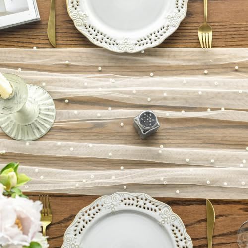 Artoid Mode 3-Pack Pearl Beige Gauze Table Runner 10FT Home Decor - Image 4