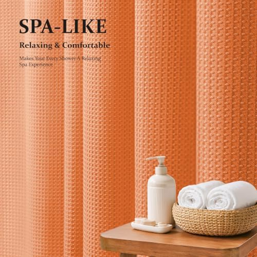 Dynamene Long Waffle Shower Curtain 256 GSM Heavy Fabric 72x78 Burnt Orange - Image 3