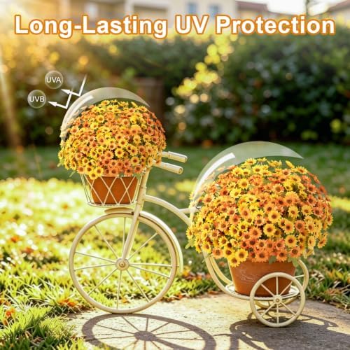 Artificial Daisy Mums for Outdoors, 12 PCS Fall Flowers, Yellow+Orange - Image 2