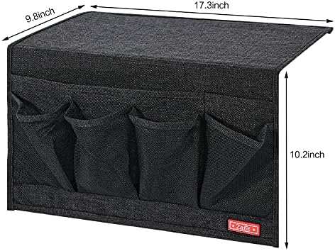 Zafit Linen 6 Pockets Bedside Caddy, Bedside Storage Organizer for Magazine, Remotes, Phone (Black) - Image 3