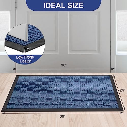Mibao Front Door Mat Outdoor Entrance, 36" x 24" Heavy Duty Welcome Mat for Outdoor and Indoor, Waterproof Dirt Trapper Doormat, Super Absorbent Indoor Entryway Mat for Patio & Porch - Blue - Image 2