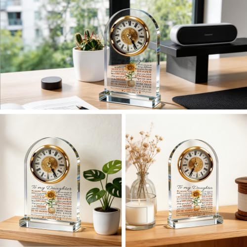 WKYAER Acrylic Desk Clock for Daughter, Motivational Timepiece with Loving Message, Inspirational Keepsake, Sunflower Design, Family Love Gift, Mother's Day Birthday Gift from Daughter, 4.3 x 7.8 in - Image 5